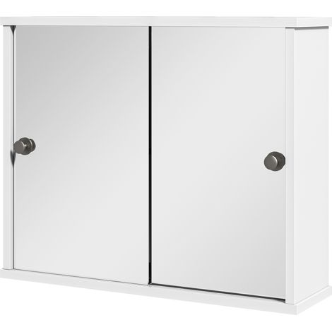 Beyamis Wandspiegelschrank mit verstellbarem Einlegeboden und Doppelschiebetür für Waschbecken, 55 x 15 x 45 cm, strahlend weiß