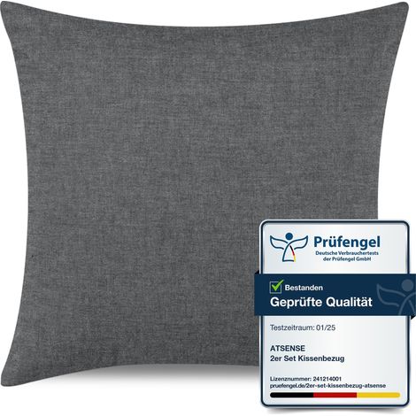 Taie Oreiller 40x40 cm,Taie d'oreiller, 100% Coton Lavé, Housse Coussin avec Fermeture Eclair, Doux Resistant Et Confortable, Gris foncé Taie (1/5)