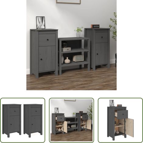 vidaXL Meuble de salon - Buffets 2 pcs gris 40x35x80 cm bois massif de pin (1/5)
