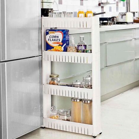 Carrello Carrellino Slim Salvaspazio Cucina Bagno Ripostiglio 4 Ripiani e 4Ruote (1/9)