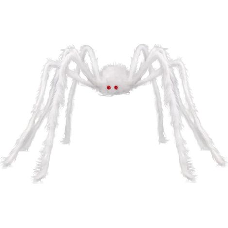 Araignée géante effrayante 125 cm pour Halloween – Grande araignée poilue artificielle – Décoration pour extérieur, fête et maison hantée – Blanc (1/5)