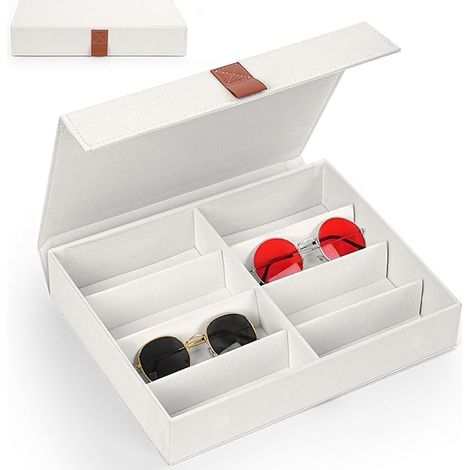 (32 x 25 x 6 cm)Rangement Lunette Ivoire-Boite Rangement Lunettes de Soleil Élégante,Range Lunettes Soleil avec Couvercle Rabattable,8 Compartiments (1/5)