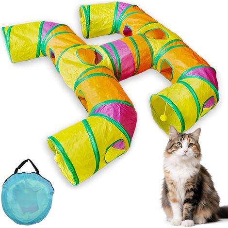 Grand tunnel pour chat avec pompons suspendus et trous (1/5)