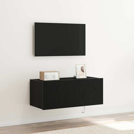 TV-Wandschrank Schwarz Eichen-Optik 80 x 35 x 31 cm
