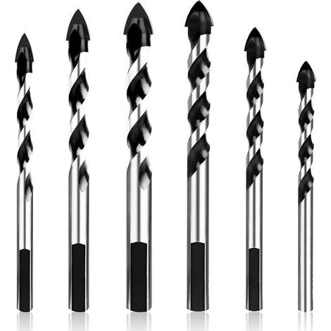 Set di 6 punte da trapano in carburo di tungsteno, set di punte per piastrelle, punte diamantate in carburo di tungsteno per piastrelle in ceramica, cemento, muri in mattoni, vetro (4/6/6/8/10/12 mm) (1/5)