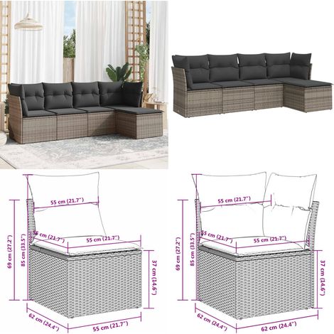 Salon de jardin 5 pcs avec coussins gris résine tressée - Salon De Jardin - Mobilier De Jardin - Canapé Extérieur - Ensemble Salon De Jardin - Résine Tressée - Home & Living (1/5)