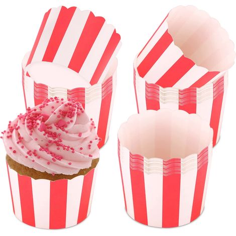 Lot de 50 moules à muffins en papier - Rayures rouges et blanches - Pour dessert, mariage, enfants, fête d'anniversaire, fête de famille