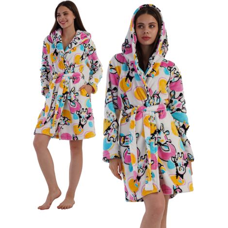 Damen-Plüschbademantel mit Kapuze und Taschen, Größe S (36), warm und weich für den Winter (1/5)