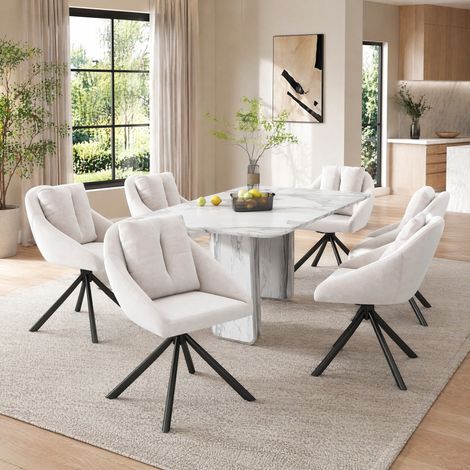 Lot de 6 chaises de salle à manger pivotantes en velours beige, confort ergonomique, siège 360°, structure métal, idéal pour salon et cuisine - CHICFURN (1/5)