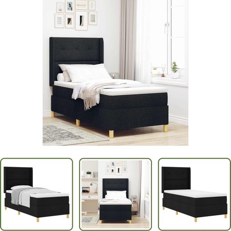 Matelas ferme - Lit à ressorts avec matelas Noir 80 x 200 cm tissu (1/5)