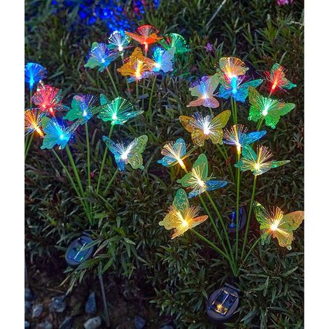 Solar-Gartenleuchten, 4er-Set mit 4 LED-Schmetterlings-Solarleuchten für den Außenbereich, IP65 wasserdicht, Glühwürmchen-Solarleuchten, für Garten, Wege, Geburtstage, Partydekoration, Solar-Glühwürmc (1/5)