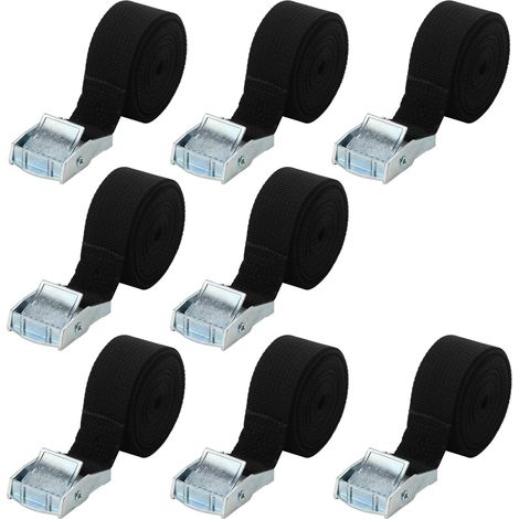 Lot de 8 sangles noires réglables de 2 m x 25 mm pour motards et bagages. (1/5)