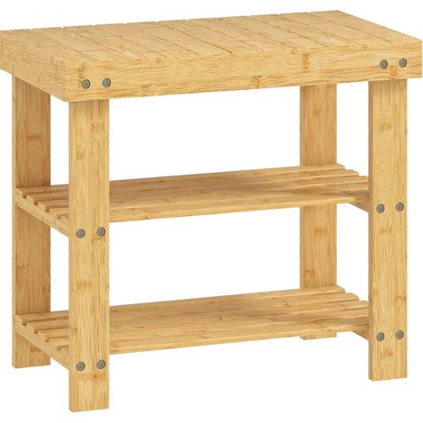 Banc à chaussures en bambou avec 2 étagères et assise, meuble d'entrée compact 50 x 28 x 45 cm pour couloir et bureau  CHICFURN (1/5)