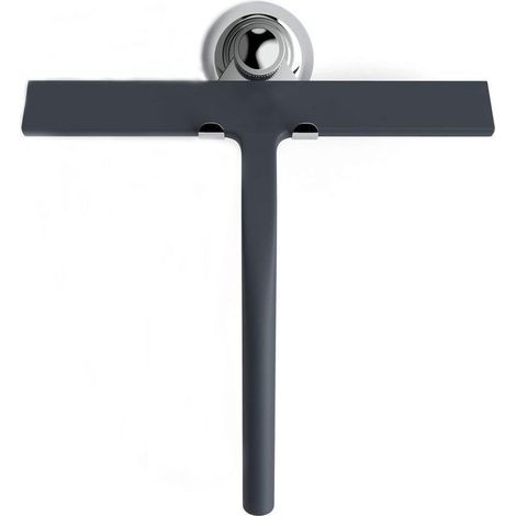 Racleur de Douche avec Ventouse 22,8 cm Noir - Raclette pour Vitres de Salle de Bain en Acier Inoxydable et Silicone - Accessoire de Nettoyage avec Crochet