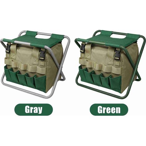 Ensemble d'outils de jardinage, organisateur, tabouret pliant avec sac fourre-tout de rangement amovible (1/5)