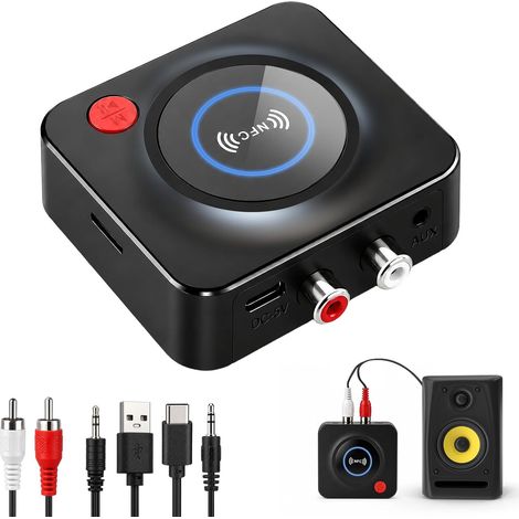 Recepteur Bluetooth 5.1 Stereo Audio HiFi Receiver RCA 3,5 mm Jack AUX Adaptateur Bluetooth sans Fil pour Voiture Tablette Smartphone Enceinte Home Cinema Support Carte TF et Fonction NFC (1/5)