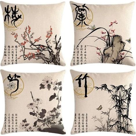 pieces Ink Painting Pillowcase Plum Blossom Chrysanthemum Orchid Chinese Traditional Pillow Cover YMYNY (1/4)