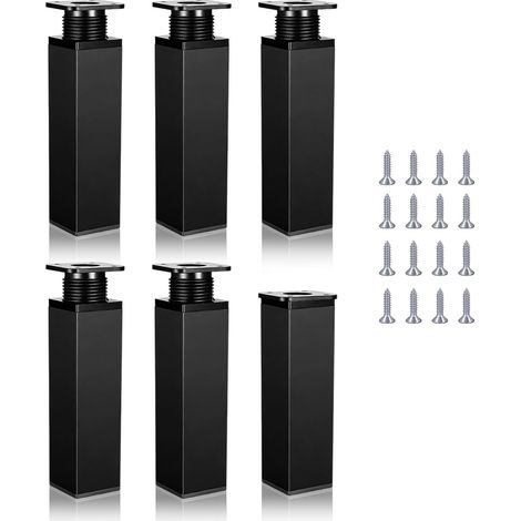 Lot de 6 Carrés Pieds de Meuble Réglables avec vis de Fixation, Profil Carré 40 x 40 mm, Hauteur 60 mm, Alliage d'Aluminium Pieds de Table pour Table, Chaise, Bureau, Armoire et Canapé (6,6cm) (1/5)