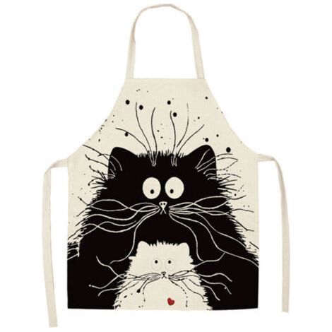 Cute Cat Apron, Linen Kitchen Apron for Barbecue, Cooking and Painting, for Men and Women, Gift for Dad and Mom (1/4)