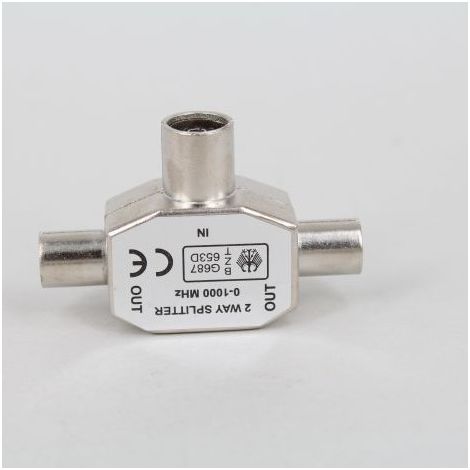 Kabelfernseh-Splitter, Dreiwegestecker, TV-Adapter 1 Buchse auf 2 Stecker, 9,5 mm Buchse auf 2 x 9,5 mm Stecker Adapter. (1/5)