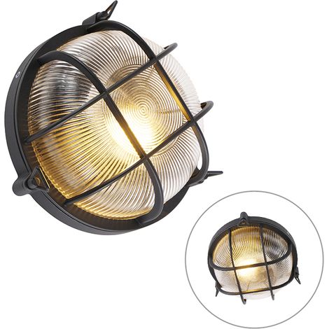QAZQA Appliques nautica - Industriale - Alluminio,Vetro - Nero - Tondo Max. 1 x Watt