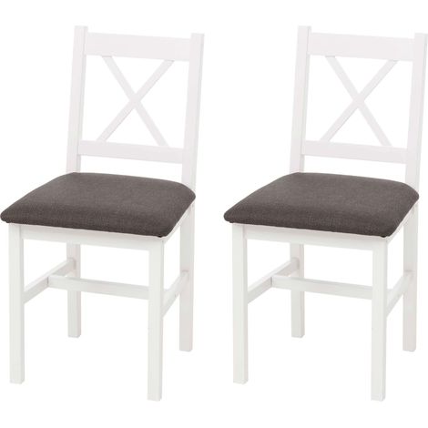 [NON UTILIZZATO] Set di 2 sedie da sala da pranzo HHG-601, schienale alto, soggiorno cucina, legno massello, bianco, cuscini grigio (1/5)