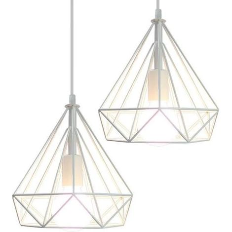 Lot de 2 Lustre Suspension Moderne Industrielle Lampe Suspension en Diamant Cage pour Salon Chambre (1/4)