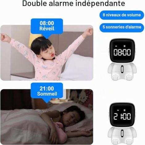 Réveil numérique LED pour enfants Réveil astronaute avec fonction snooze, 2 alarmes, fonction compte à rebours, horloge numérique électronique rechargeable pour chambre à coucher, bureau (1/3)