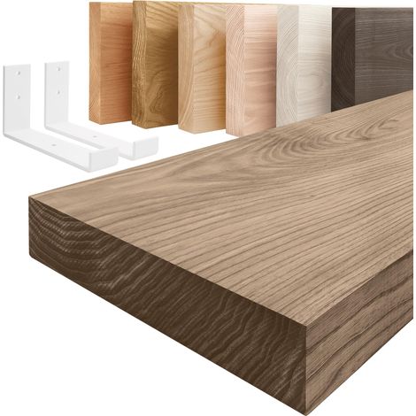 LAMO Manufaktur étagère murale en bois massif, bord régulier, étagère de rangement Industrial, Noisette / Blanche 140cm, JW-01-A-004-140JW