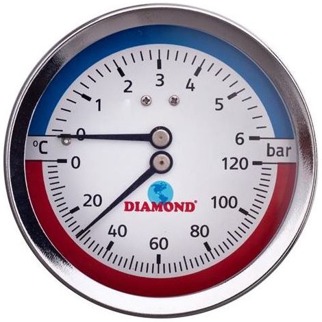 MANÓMETRO THERMOMANE 1/2 DIÁMETRO 80MM 0-120 0-6 BAR TRASERO