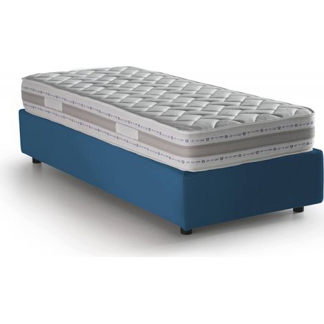 Talamo Italia Cama individual Sophia, Cama contenedor con revestimiento de tela, 100% Made in Italy, Apertura frontal, con colchón Cm 90x190 incluido, Azul, con embalaje reforzado