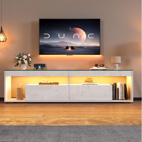 Mobile TV LED bianco lucido 180 x 40 x 46,5 cm con 2 cassetti DESVIAE (1/5)