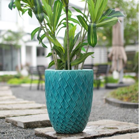 Pot de fleurs en céramique 42x54 cm bleu cyan, résistant au gel pour intérieur/jardin FloraGrace (1/5)