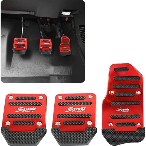 Pedali universali per auto, kit poggiapiedi per pedali acceleratore, freno e frizione antiscivolo, pedale acceleratore per auto, pedale per cambio manuale per auto, pedali, rosso