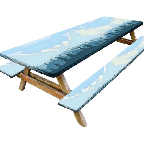 Conjunto de 3 mantas de piqué con bancos, manta impermeable de 2,4 m para acampar, elástica y fácil de limpiar, ideal para barbacoas y fiestas al aire libre. (1/5)