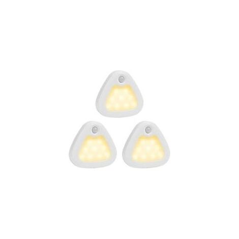 Lot de 3 lampes à détecteur de mouvement sans fil alimentées par piles LED super lumineuses avec bandes magnétiques/rubans adhésifs 3M pour armoires, couloirs, escaliers Lumière chaude (1/5)