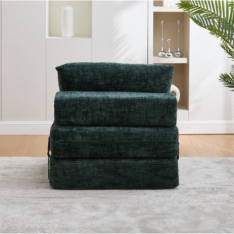 Canapé-lit pliable en chenille vert foncé avec coussins, canapé-lit confortable pour salon et chambre (1/5)