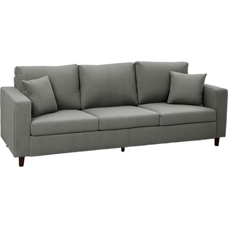 3 Seater Sofa, Corduroy Fabric, 225 x 80 x 79 cm, Light Grey (1/5)