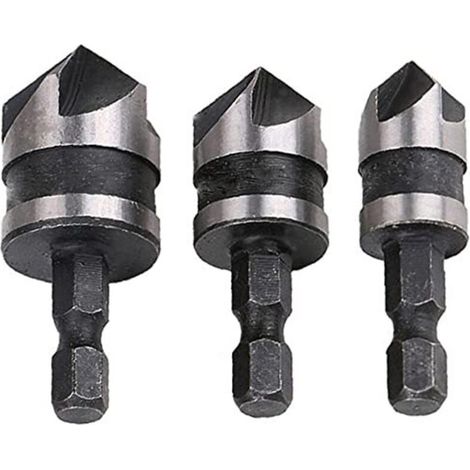 Lot de 3 forets à graver en métal pour le travail du bois, outils de chanfrage, ouvre-trou à cinq poignées hexagonales pour ouvertures en bois, confortable et pratique (1/5)