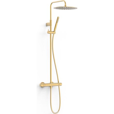 TRES 19039302OM OVER-WALL Conjunto de Grifo Termostático Mural Telescópica 2 Vías Ducha Color Oro Mate 24K - ref: 19039302OM