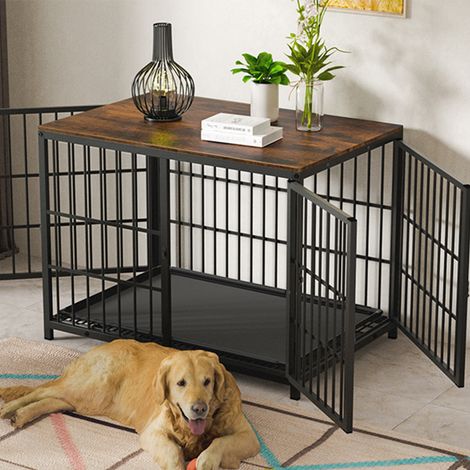 BingoPaw Jaula Perro Metalica con Mesa Madera Cuerpo Conectable, (91x63x75cm, Negro)