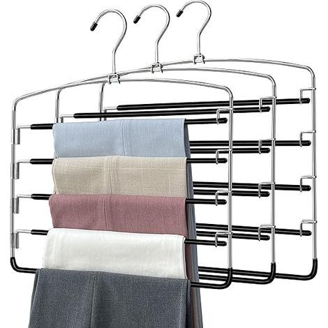 Cintres pantalons multi-niveaux lot 3, organisateur placard bras pivotant rangement vêtements (1/5)