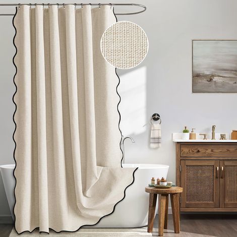 (180180cm) Brand new linen-look scalloped edge shower curtain, waterproof shower curtain, toilet divider (1/5)
