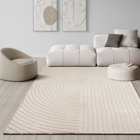the carpet Knight Eleganter, Hochwertiger, Wohnzimmer Teppich, Softer Kurzflor, 3-D Effekt, Glänzende Design-Elemente, Beige, 080 x 150 cm (1/5)