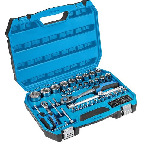 Högert Technik - Cassetta Attrezzi, Set Attrezzi, Valigetta Attrezzi, Kit Attrezzi, Chiavi a Bussola, Punte e Accessori 1/4” e 1/2”, Cr-V, Meccanismo a Cricchetto con 72 Denti - HT1R424, 89 Pezzi (1/4)