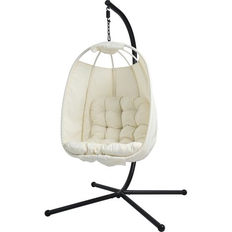 SVITA NELLY Chaise suspendue avec support pliable Chaise suspendue Siège suspendu Panier suspendu beige (1/5)