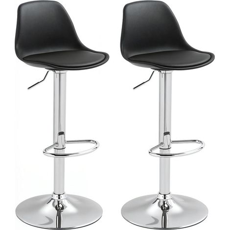 Assise Confortable pour Îlot Lot de 2 Tabourets de Bar Hauteur Réglable 82-104 cm Pivotant Dossier PU Noir (1/5)