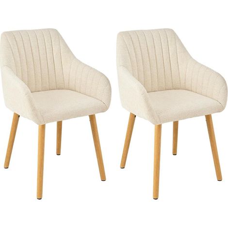 Lot de 2 chaises de salle à manger avec accoudoirs, pieds en bois, tissu beige (1/5)