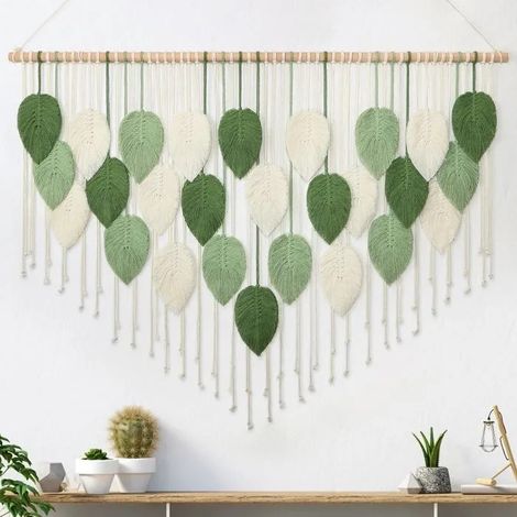 Macramé Tenture Murale Grande Tissée Boho Vert Beige 130 x 85 cm - vert 130L x 85l cm - vert 130L x 85l cm (1/5)