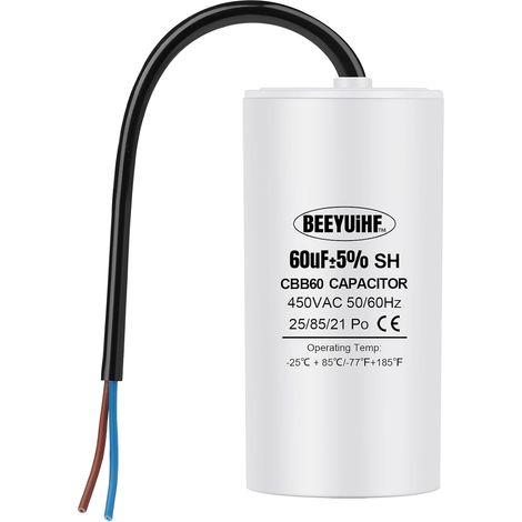 CBB60 60µF Condensateur de Démarrage de Moteur 50/60Hz 450VAC avec fil - 50 x 100 mm (1/5)